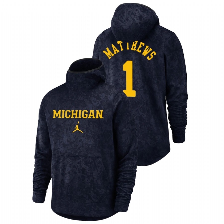 Michigan Wolverines Men's NCAA Charles Matthews #1 Navy Spotlight Team Logo Pullover College Basketball Hoodie YGF3249LQ